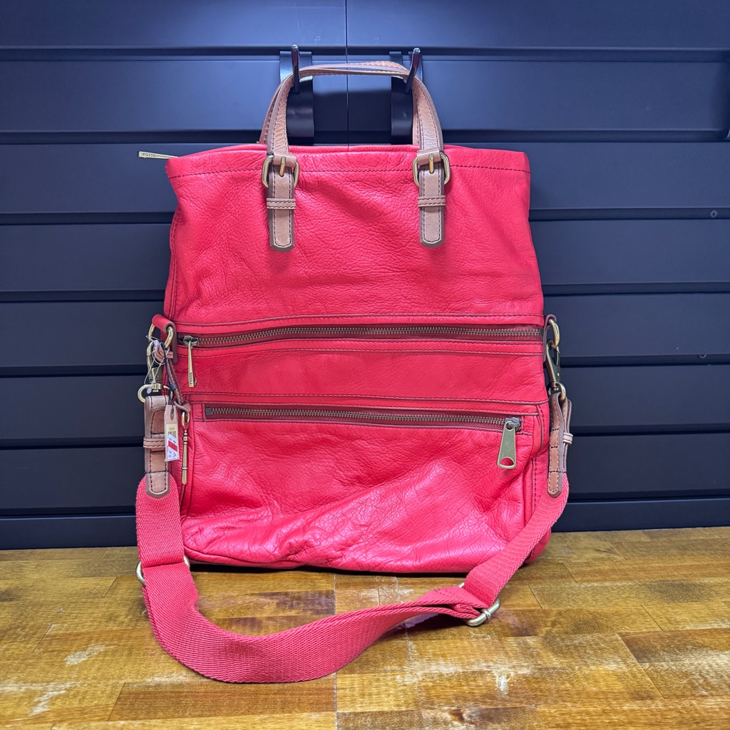 Fossil Red Leather Tote And Cross Body Bag